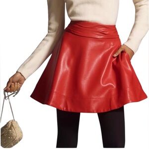 NWT MAEVE Red Skater Skirt 4 dressy classic red Vegan Leather all season wear.